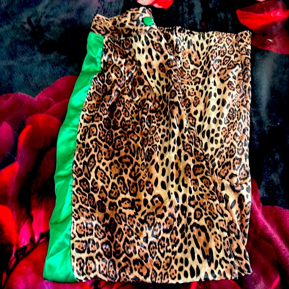 Velvet leopard and green stripe pants